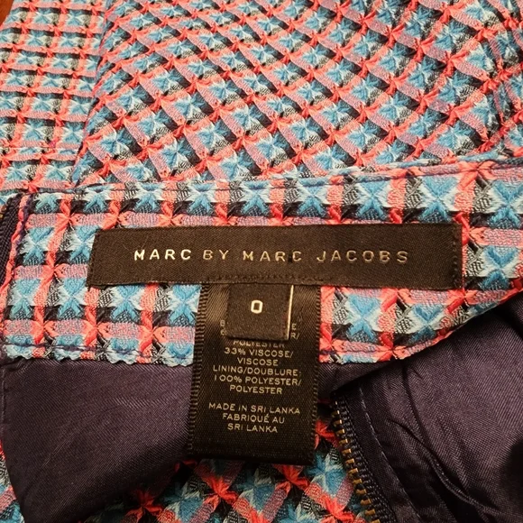 Marc By Marc Jacobs Designer Blue and Coral Plaid Checkered Mini Skirt Size 0 - Picture 5 of 8
